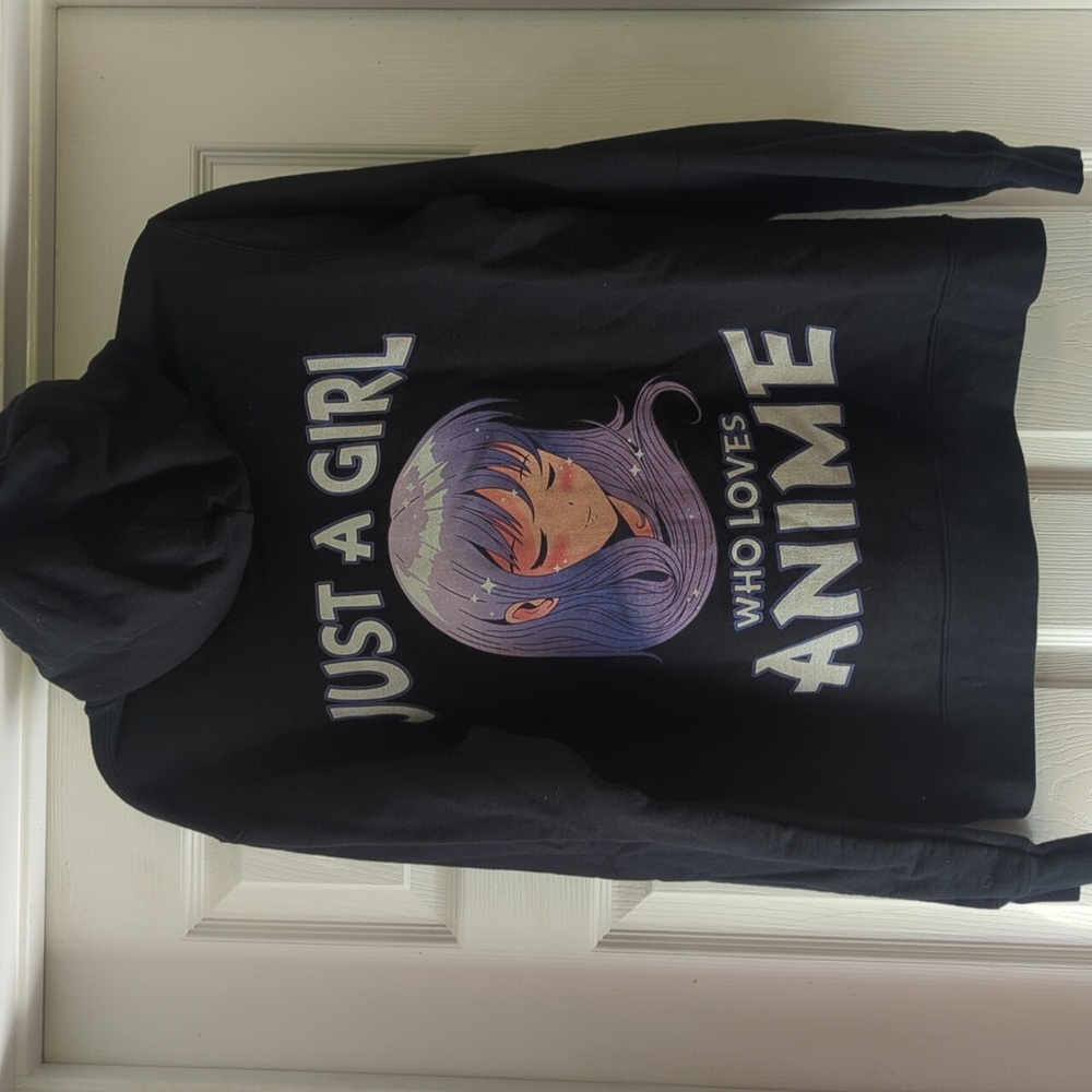 Port & Company Just a Girl Who Loves Anime Zip Up Hoodie Black Med Graphic 637